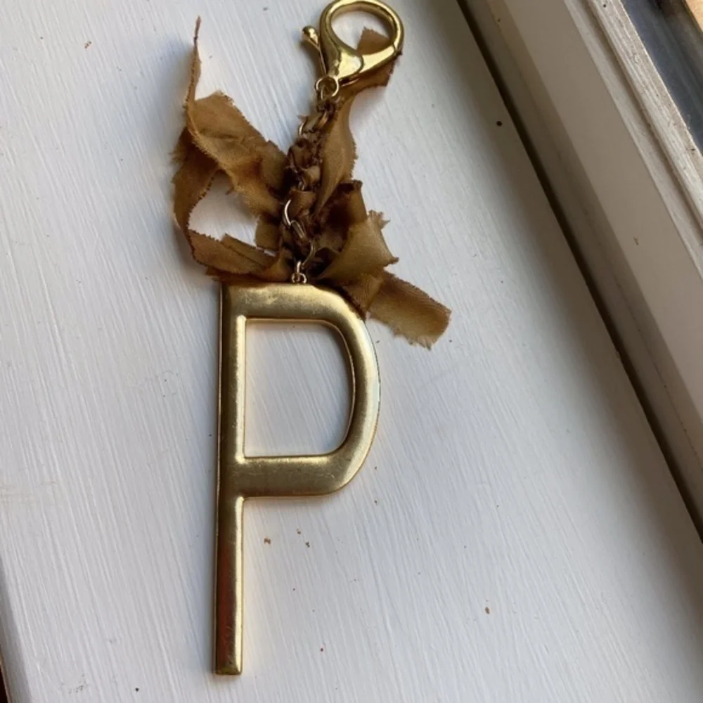 Anthropologie Monogram Brass Key Chain Fob